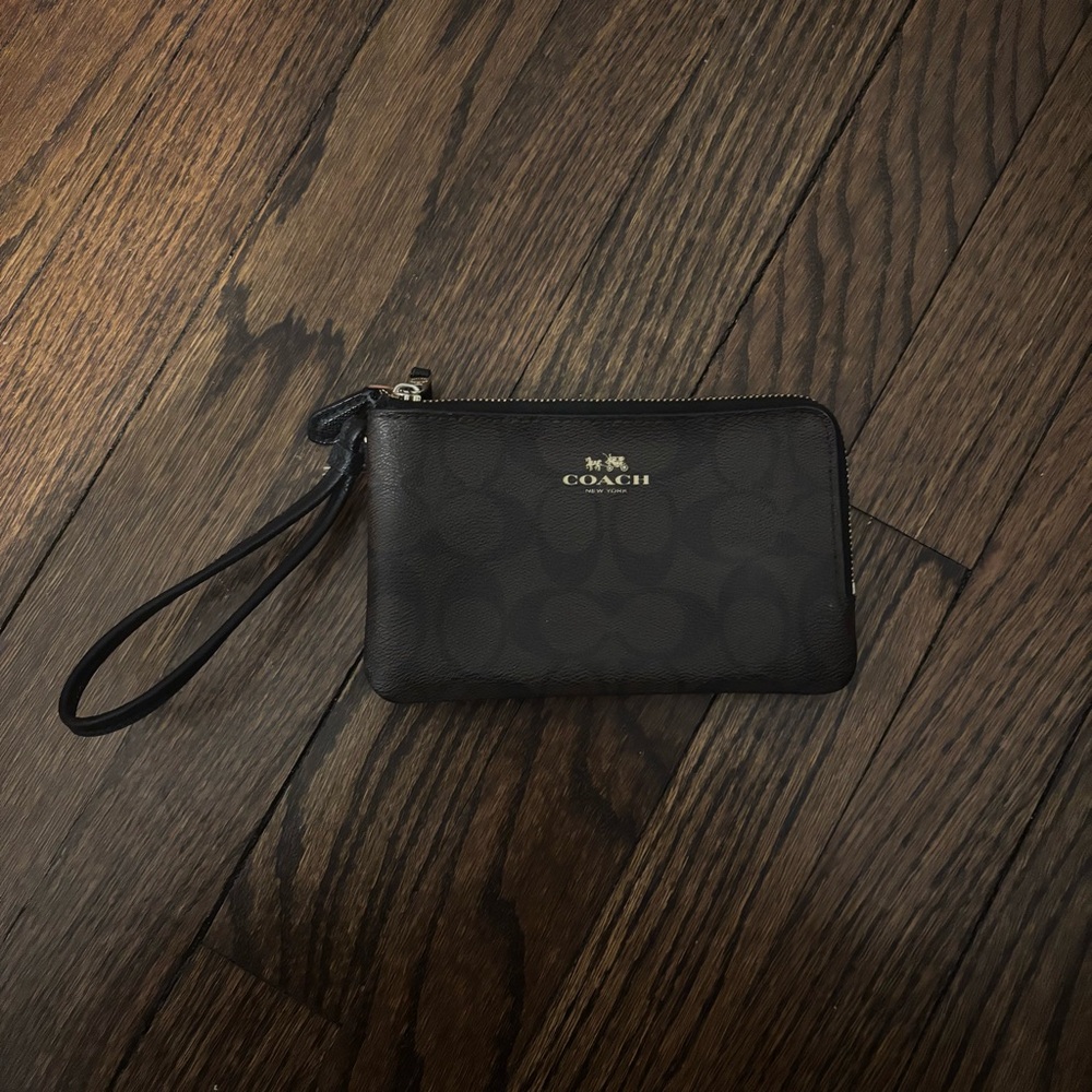 Coach Monogram Leather Double Pocket Wallet Wristlet